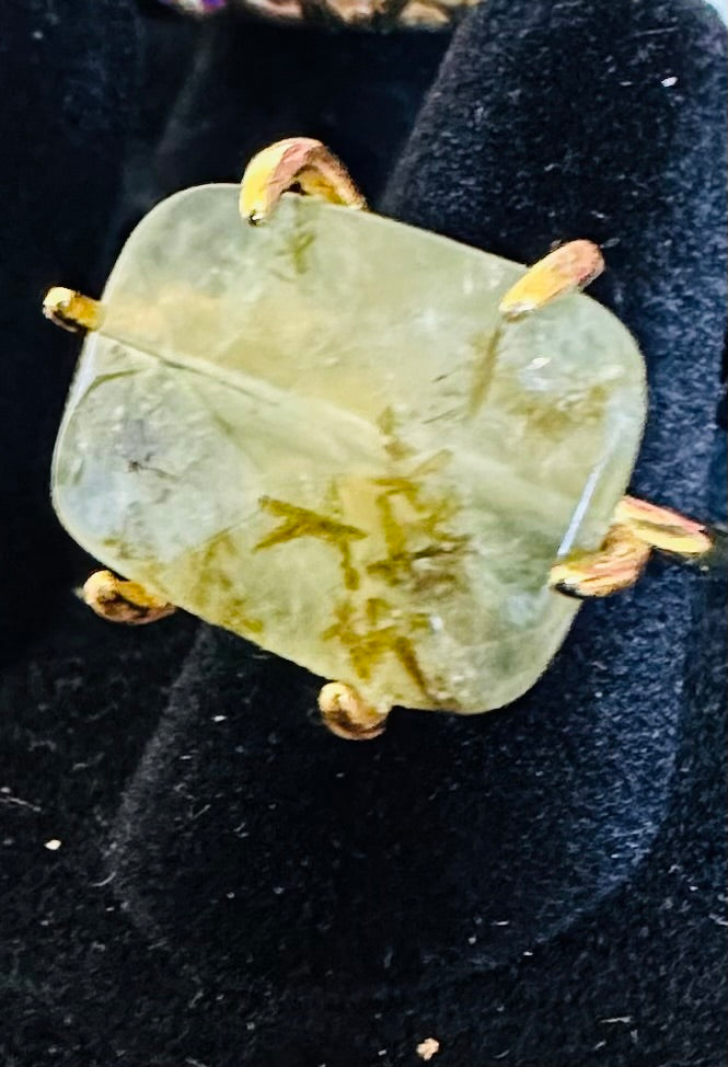 The Sophia – Adjustable Gold-Plated Prehnite Statement Ring