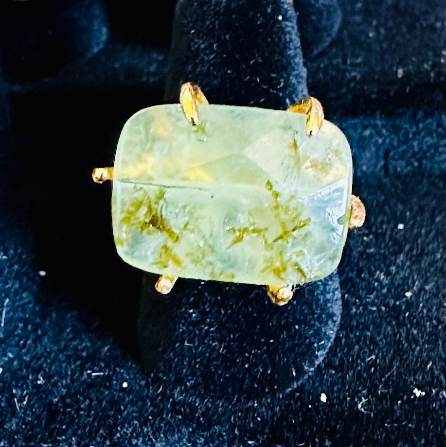 The Sophia – Adjustable Gold-Plated Prehnite Statement Ring