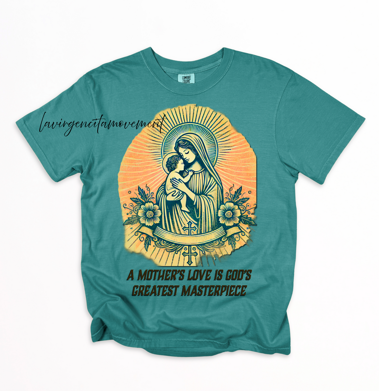 Emerald Green Comfort Colors "A Mother's Love" Tee – La Virgencita Movement