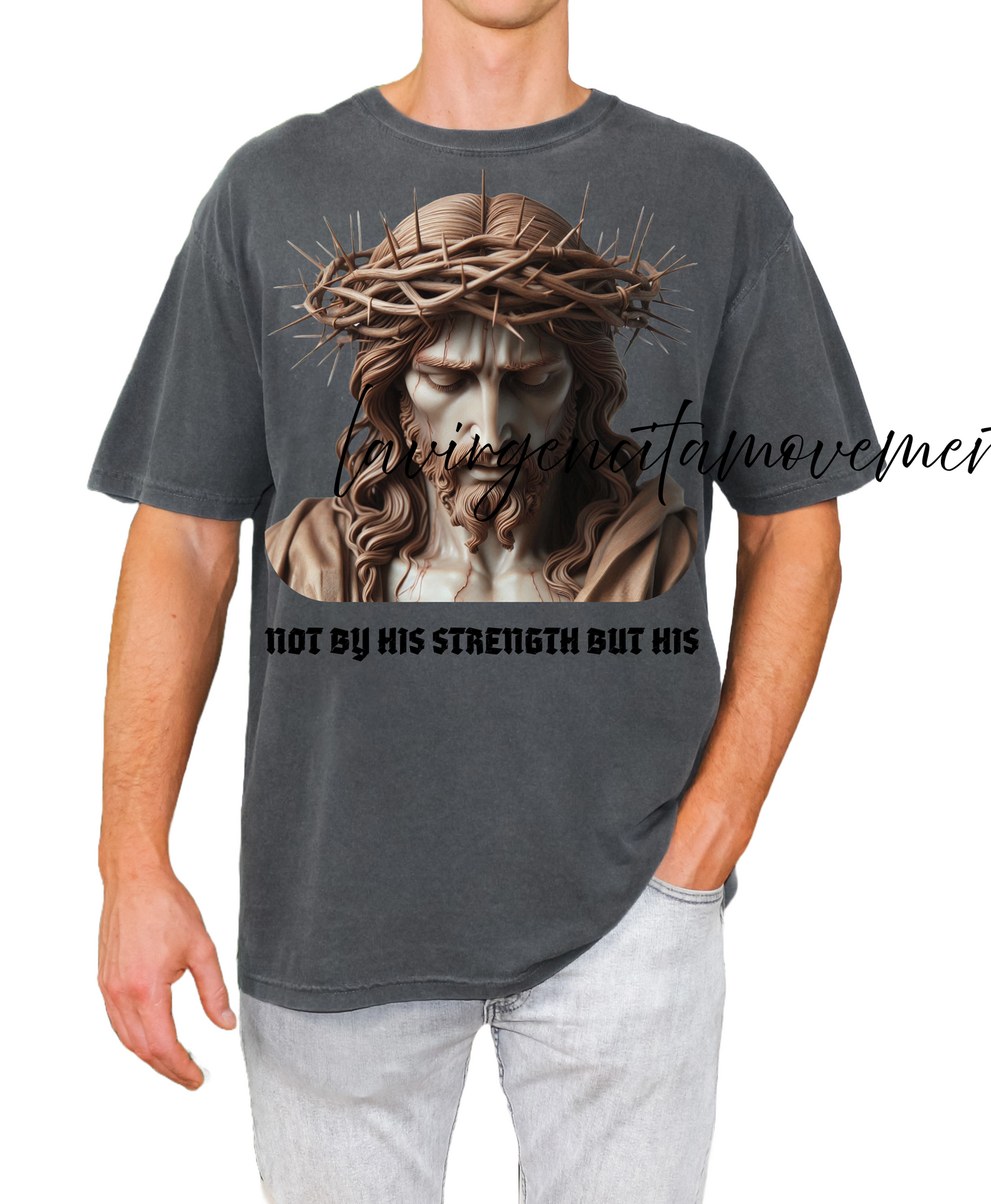 Not By My Strength But His" Christian T-Shirt | Comfort Colors® Faith Tee | Blossom, Ivory, Pepper, Sandstone