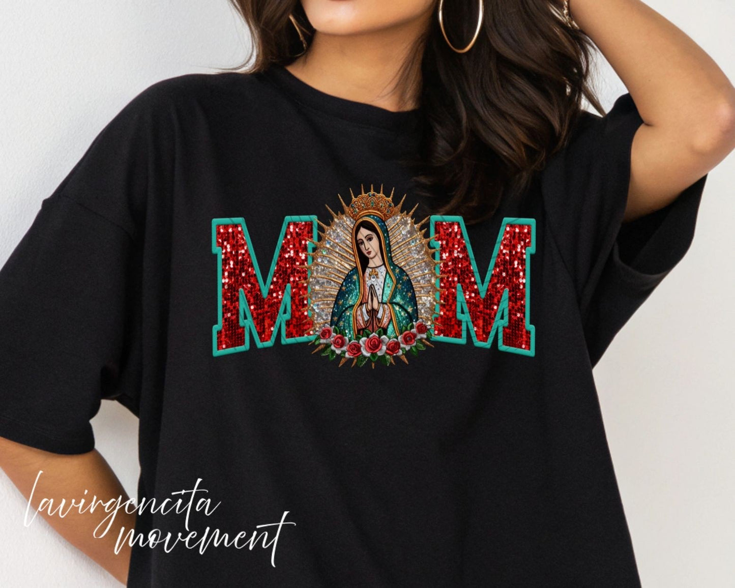 Virgencita Faux MOM Sequin Tee