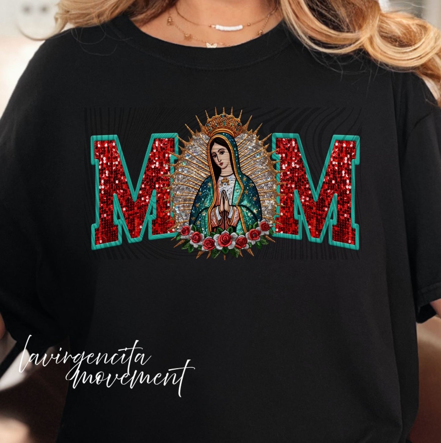 Virgencita Faux MOM Sequin Tee