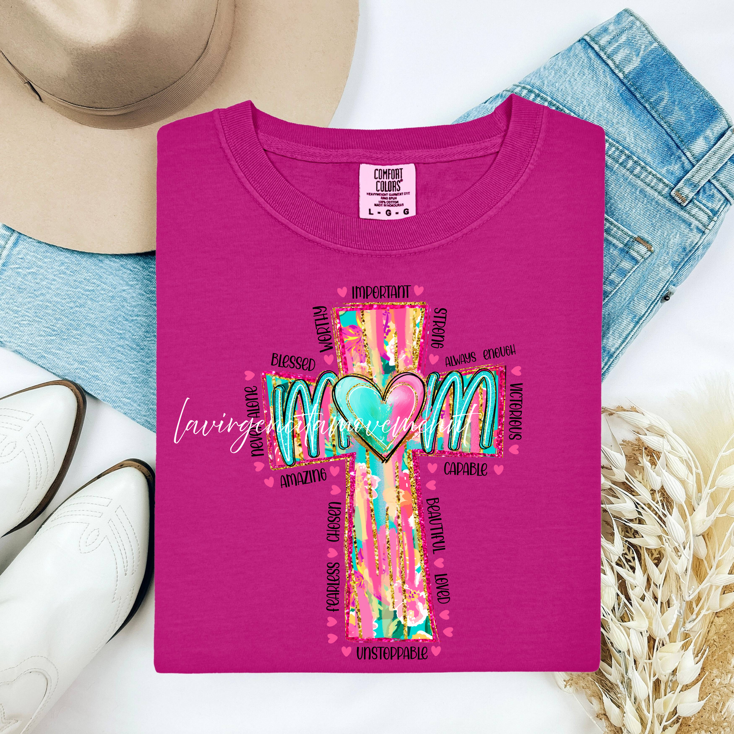 Comfort Colors® Cross Tee – Boysenberry, Chalky Mint & Neon Pink | Unisex Fit