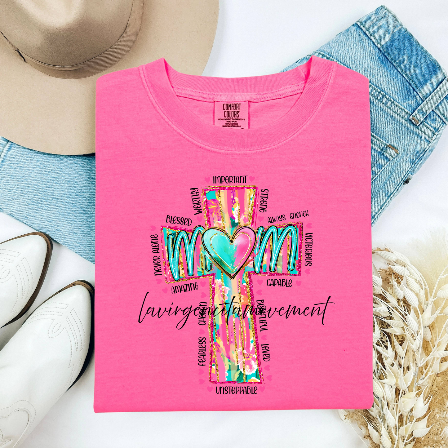 Comfort Colors® Cross Tee – Boysenberry, Chalky Mint & Neon Pink | Unisex Fit