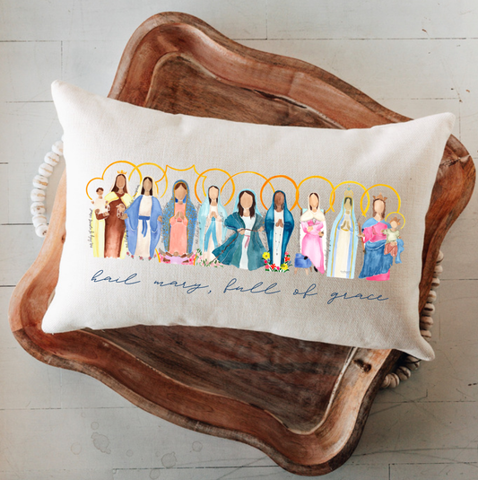 Hail Mary, Full of Grace Pillow - Many Titles of the Virgin Mary