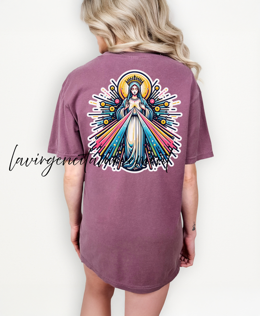 Our Lady of Grace Comfort Colors® T-Shirt – Violet | Bright Catholic Art Back Print